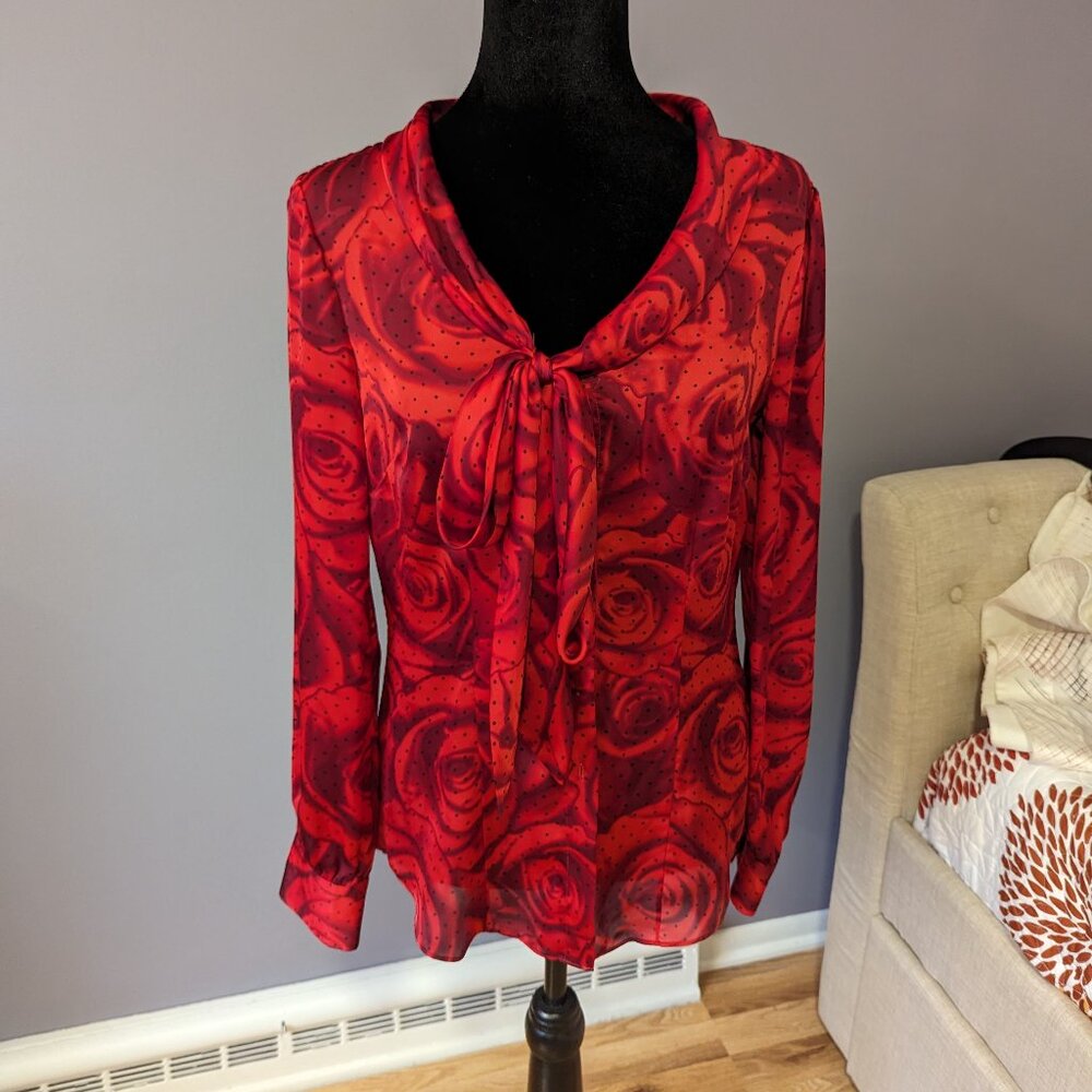 Office chic WHBM red black blouse